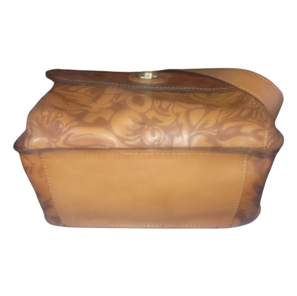 Patricia Nash Vintage Maxela Twist Lock Laser Floral Tan Leather Crossbody Bag - Picture 6 of 10
